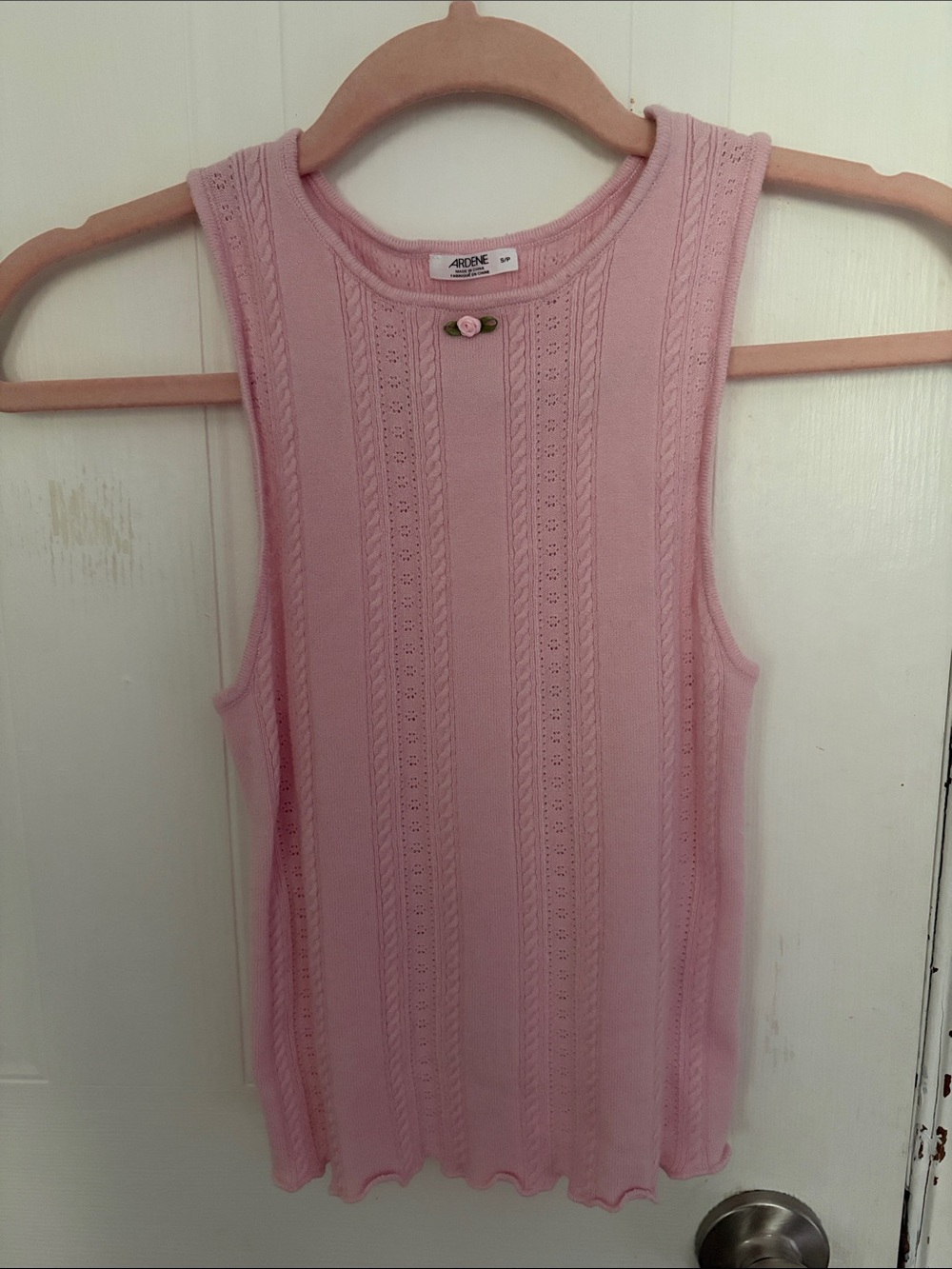 Ardene Soft Pink Knit Tank with Floral Accent